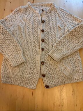Chunky Cable Knit Button-Up Cardigan - Cream
